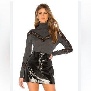 Milly Lace Inset Wool Turtleneck Long Sleeve